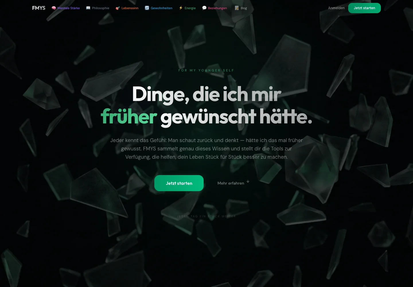 Einblick in die Website von For My Younger Self